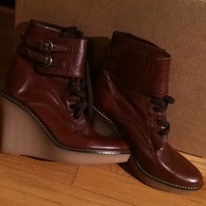 Juicy Couture Leather Wedge Lace-Up Boots